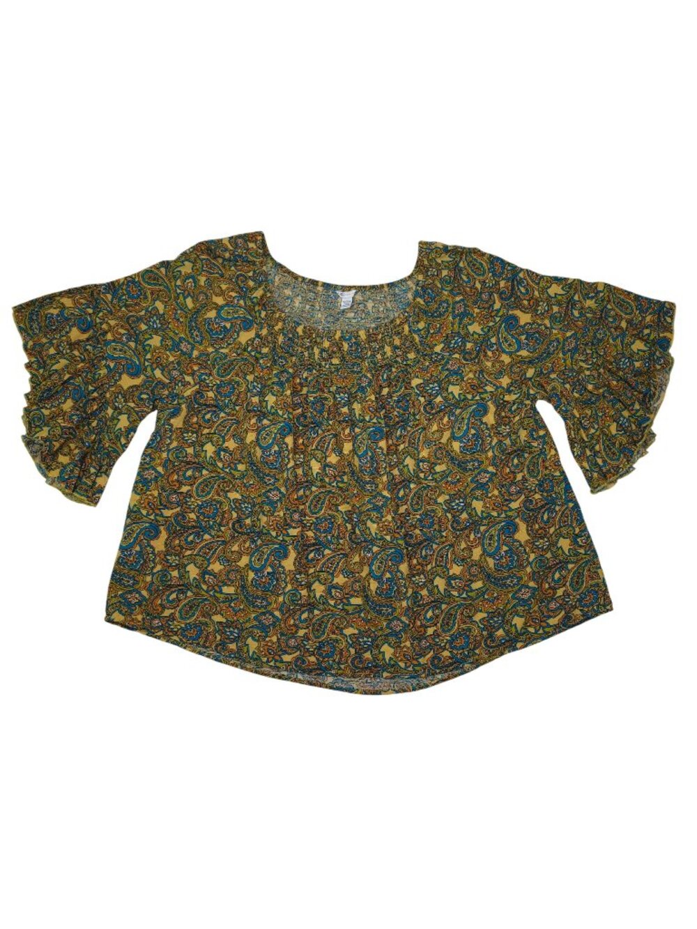 Cato Womens Paisley Print Smocked Blouse 3/4 Ruffle Sleeves Plus Size 18/20W